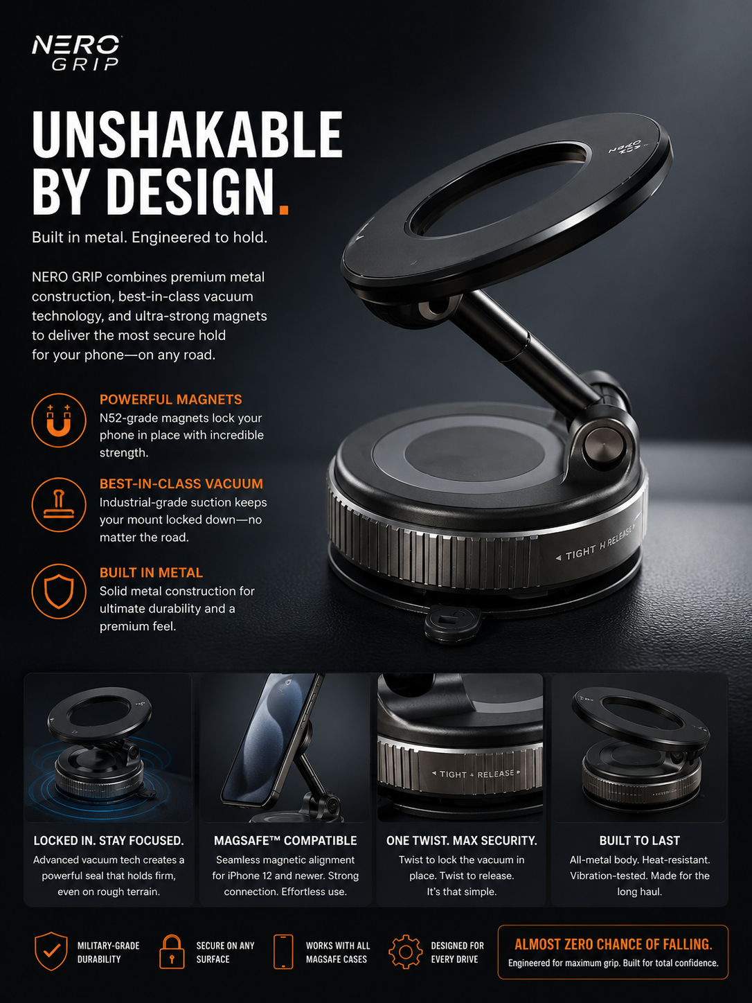 NERO GRIP Magnetic Vacuum Phone Mount